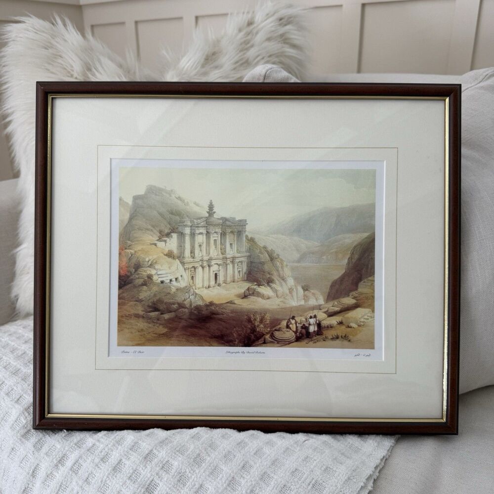 David Roberts Lithograph Petra The Monastery Print Custom Framed Temple